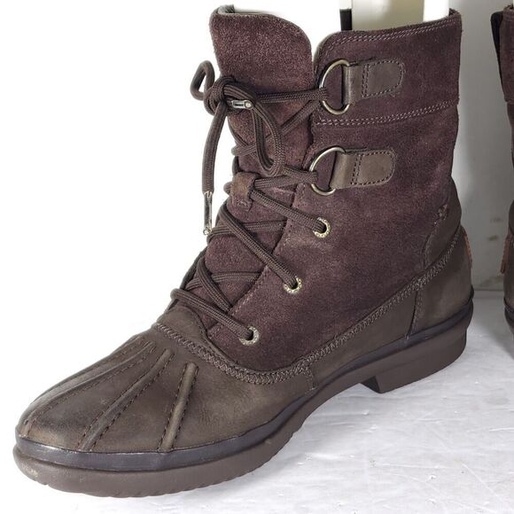 UGG Women's Azaria US8? Brown Suede Waterproof Sheepskin Lined Duck Boots - Picture 8 of 13